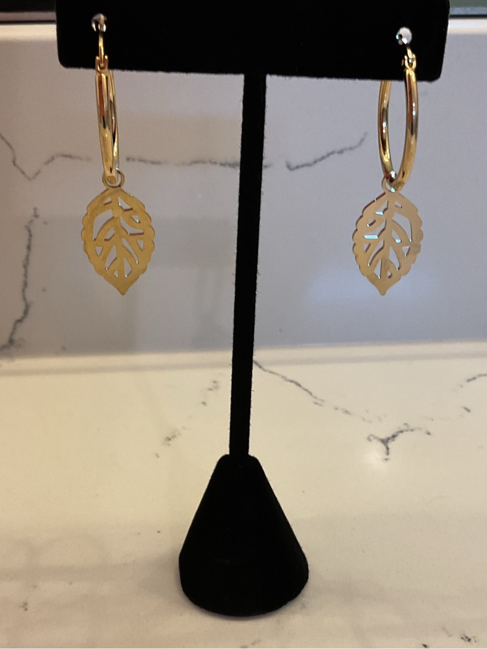 Gold Leaf Dangle Hoop Earrings - Women's Jewelry